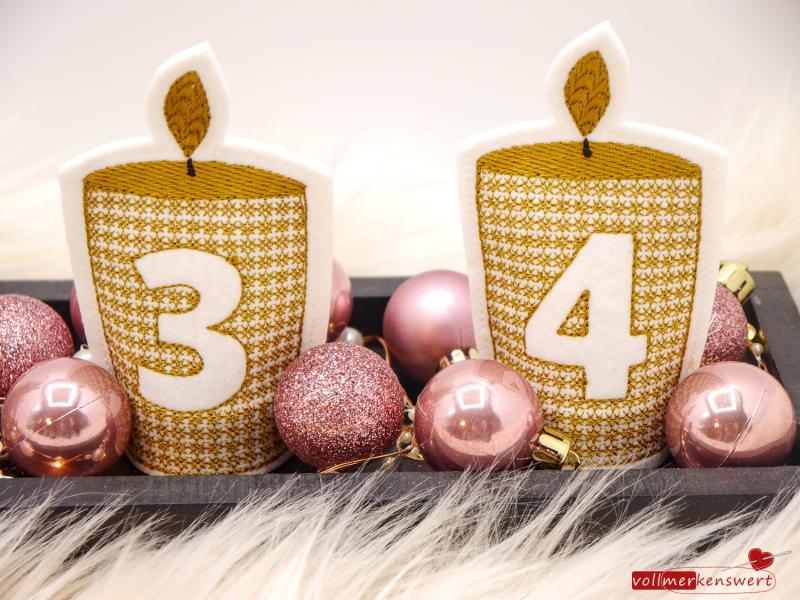 4 ITH-Stickdateien LED-Teelicht-Cover Adventskranz-Kerzen im Set für 10 x 10 cm Stickrahmen